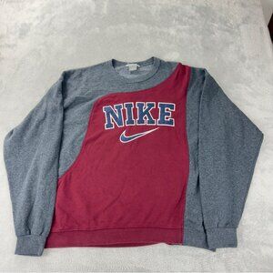 Nike Rework Men's Size XXL Red/Grey Fleece Lined Crewneck Long Sleeve Sweater